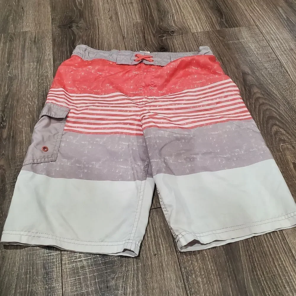 Boys Cat & Jack Swim Shorts Size 16 Swim Shorts - Coral, Gray, and White
